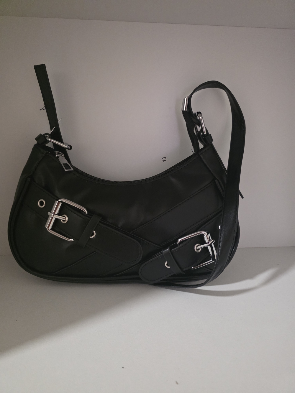 Black Women's Shoulder Bag with Buckle Accents